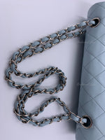 Sold-CHANEL Classic Lambskin Double Flap Medium Shoulder Bag - Light Blue Silver Hardware