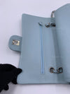 Sold-CHANEL Classic Lambskin Double Flap Medium Shoulder Bag - Light Blue Silver Hardware