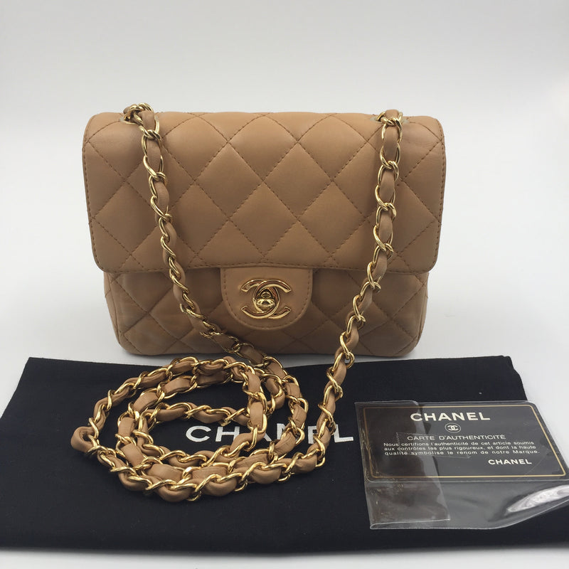 SOLD* CHANEL Mini Square Brown lambskin with 24k Gold plated