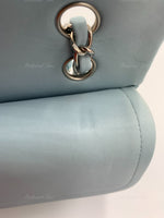 Sold-CHANEL Classic Lambskin Double Flap Medium Shoulder Bag - Light Blue Silver Hardware