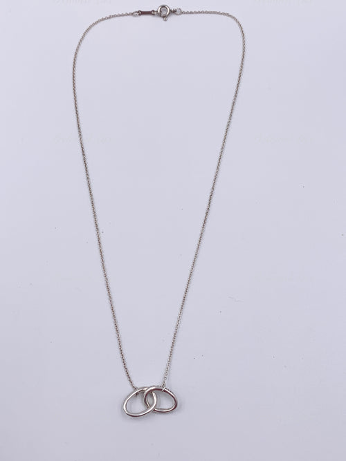 Sold-Tiffany & Co 925 Silver Elsa Peretti Double Loop Circle Pendant with Necklace