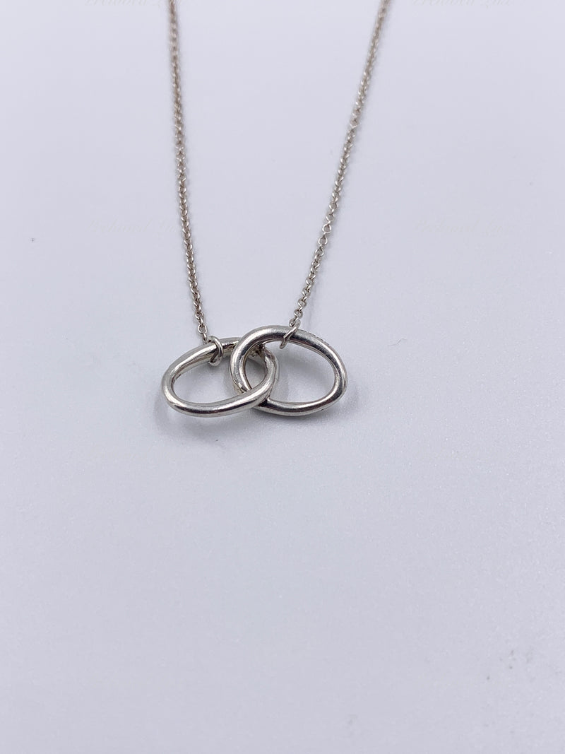 Sold-Tiffany & Co 925 Silver Elsa Peretti Double Loop Circle Pendant with Necklace