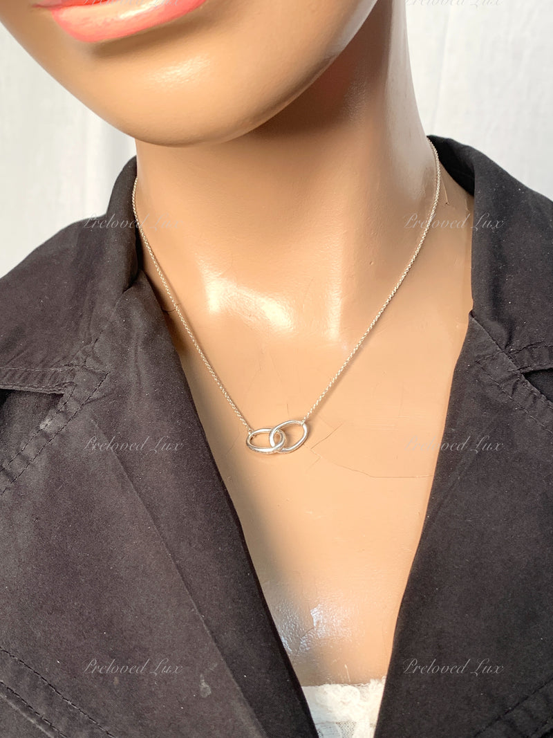 Sold-Tiffany & Co 925 Silver Elsa Peretti Double Loop Circle Pendant with Necklace