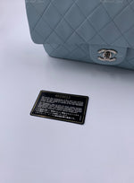 Sold-CHANEL Classic Lambskin Double Flap Medium Shoulder Bag - Light Blue Silver Hardware