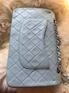 Sold-CHANEL Classic Lambskin Double Flap Medium Shoulder Bag - Light Blue Silver Hardware