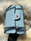 Sold-CHANEL Classic Lambskin Double Flap Medium Shoulder Bag - Light Blue Silver Hardware