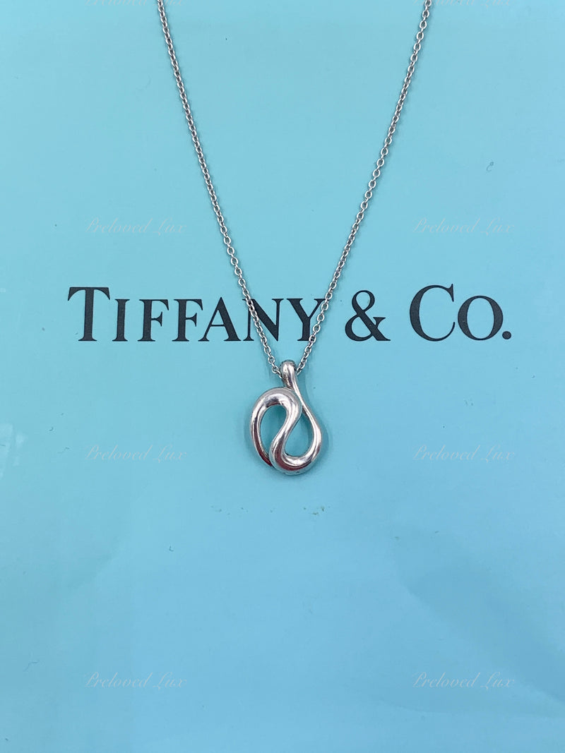 Sold-Tiffany & Co 925 Silver Elsa Peretti Open Wave Pendant with Necklace