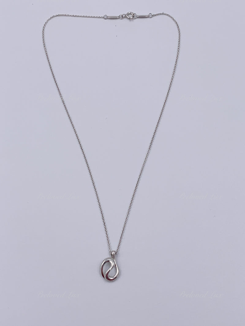 Sold-Tiffany & Co 925 Silver Elsa Peretti Open Wave Pendant with Necklace