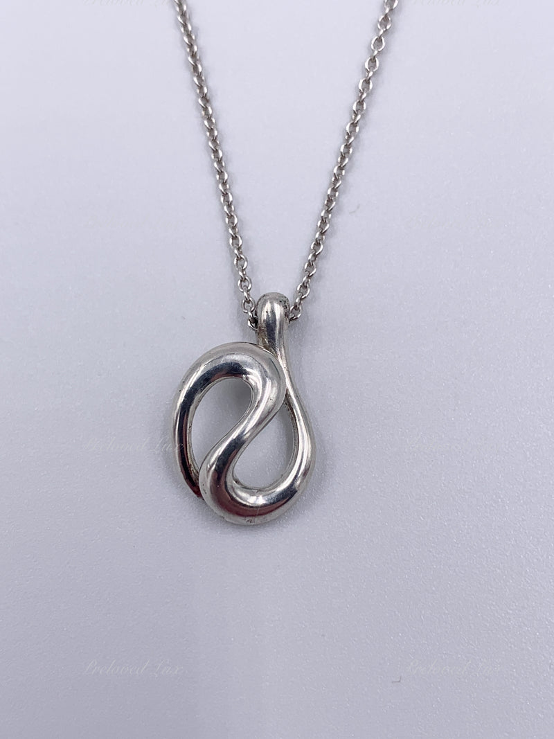 Sold-Tiffany & Co 925 Silver Elsa Peretti Open Wave Pendant with Necklace