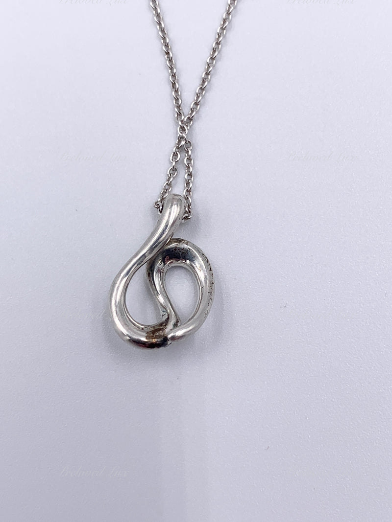 Sold-Tiffany & Co 925 Silver Elsa Peretti Open Wave Pendant with Necklace