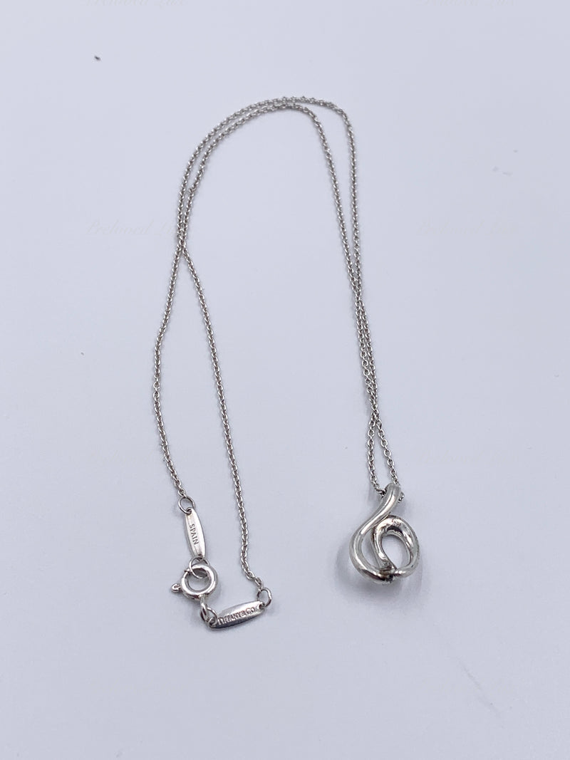Sold-Tiffany & Co 925 Silver Elsa Peretti Open Wave Pendant with Necklace