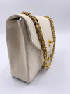 Sold-CHANEL Vintage Lambskin Double Chain Flap Bag Medium Size white/gold