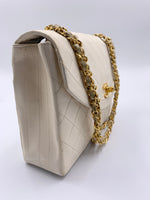 Sold-CHANEL Vintage Lambskin Double Chain Flap Bag Medium Size white/gold