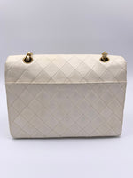 Sold-CHANEL Vintage Lambskin Double Chain Flap Bag Medium Size white/gold