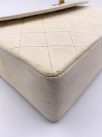 Sold-CHANEL Vintage Lambskin Double Chain Flap Bag Medium Size white/gold