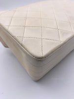Sold-CHANEL Vintage Lambskin Double Chain Flap Bag Medium Size white/gold