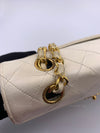 Sold-CHANEL Vintage Lambskin Double Chain Flap Bag Medium Size white/gold