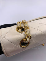 Sold-CHANEL Vintage Lambskin Double Chain Flap Bag Medium Size white/gold
