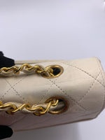 Sold-CHANEL Vintage Lambskin Double Chain Flap Bag Medium Size white/gold