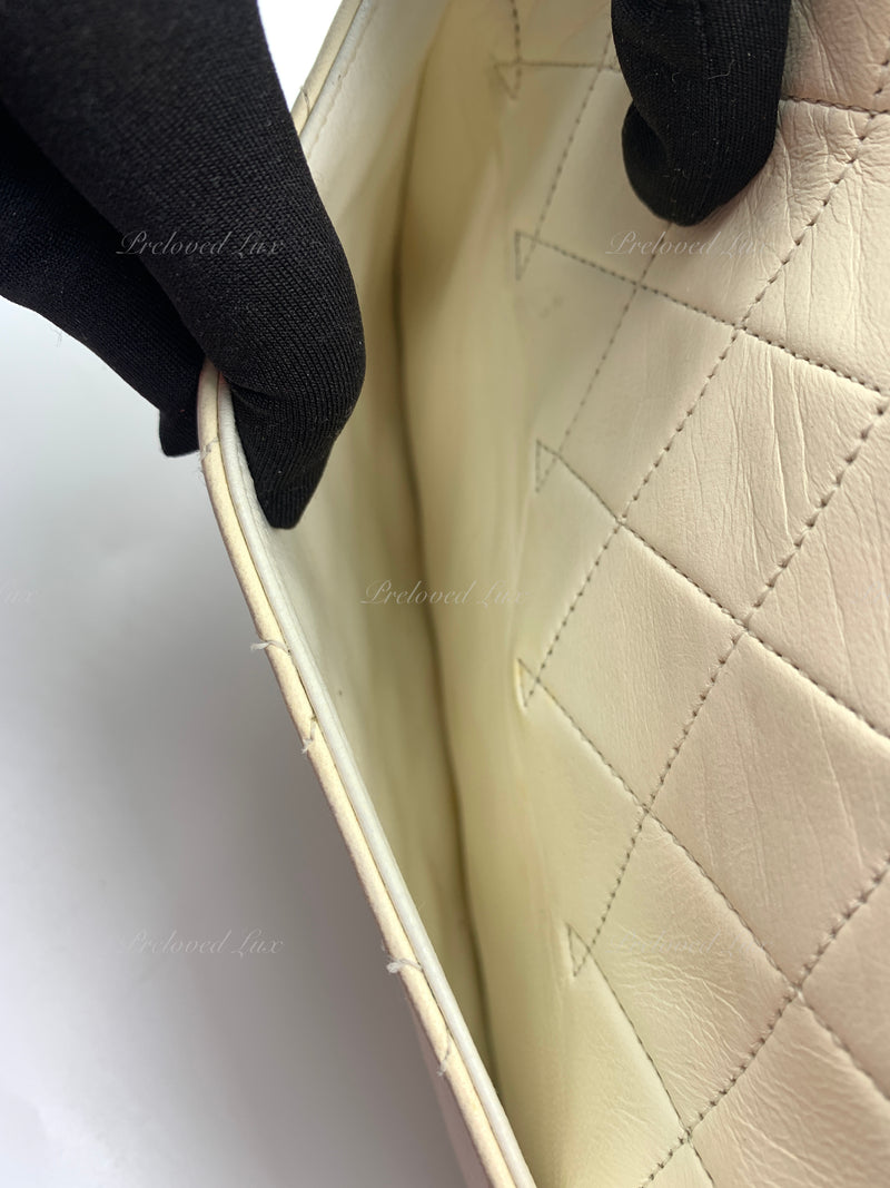 Sold-CHANEL Vintage Lambskin Double Chain Flap Bag Medium Size white/gold