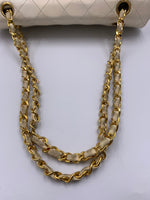 Sold-CHANEL Vintage Lambskin Double Chain Flap Bag Medium Size white/gold