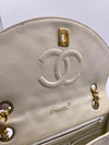 Sold-CHANEL Vintage Lambskin Double Chain Flap Bag Medium Size white/gold