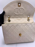 Sold-CHANEL Vintage Lambskin Double Chain Flap Bag Medium Size white/gold