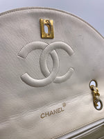 Sold-CHANEL Vintage Lambskin Double Chain Flap Bag Medium Size white/gold