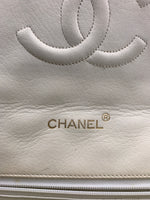 Sold-CHANEL Vintage Lambskin Double Chain Flap Bag Medium Size white/gold