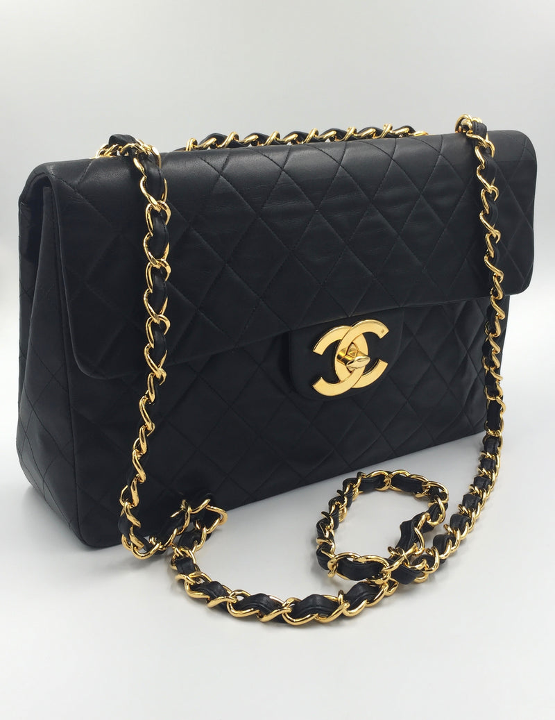 SOLD - CHANEL Black Quilted Lambskin Leather Big CC 24k Gold Chain Maxi  Jumbo Flap Bag - My Dreamz Closet