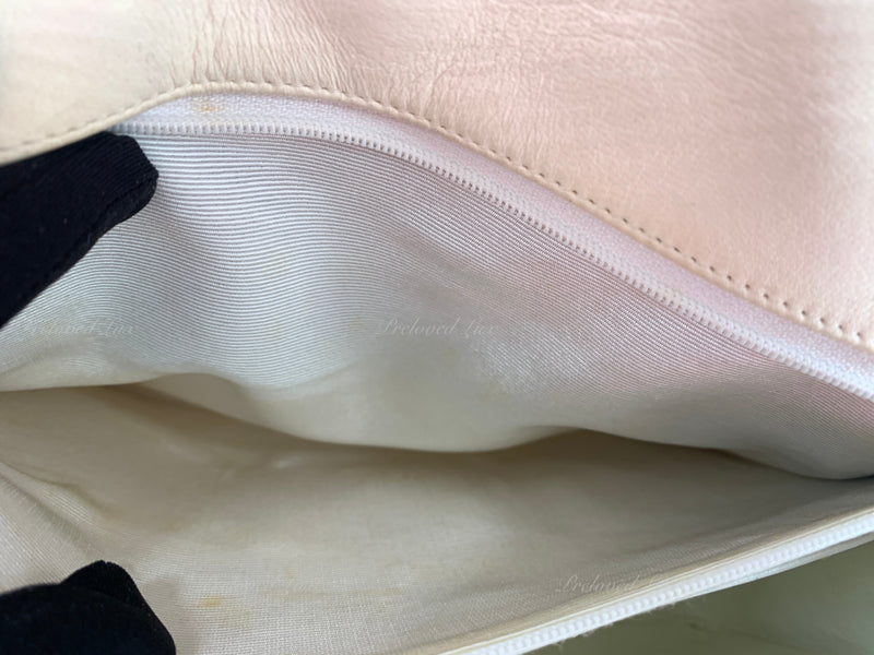 Sold-CHANEL Vintage Lambskin Double Chain Flap Bag Medium Size white/gold
