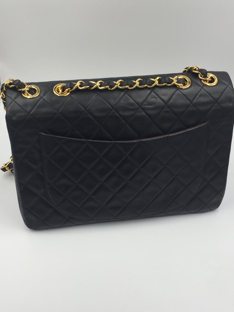 Chanel Black Quilted Patent Leather Classic Jumbo Double Flap Bag