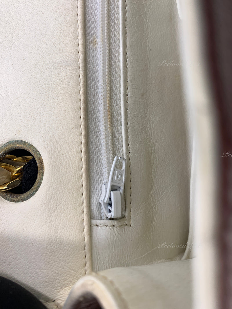 Sold-CHANEL Vintage Lambskin Double Chain Flap Bag Medium Size white/gold
