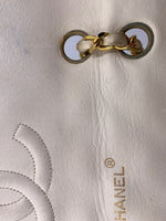 Sold-CHANEL Vintage Lambskin Double Chain Flap Bag Medium Size white/gold
