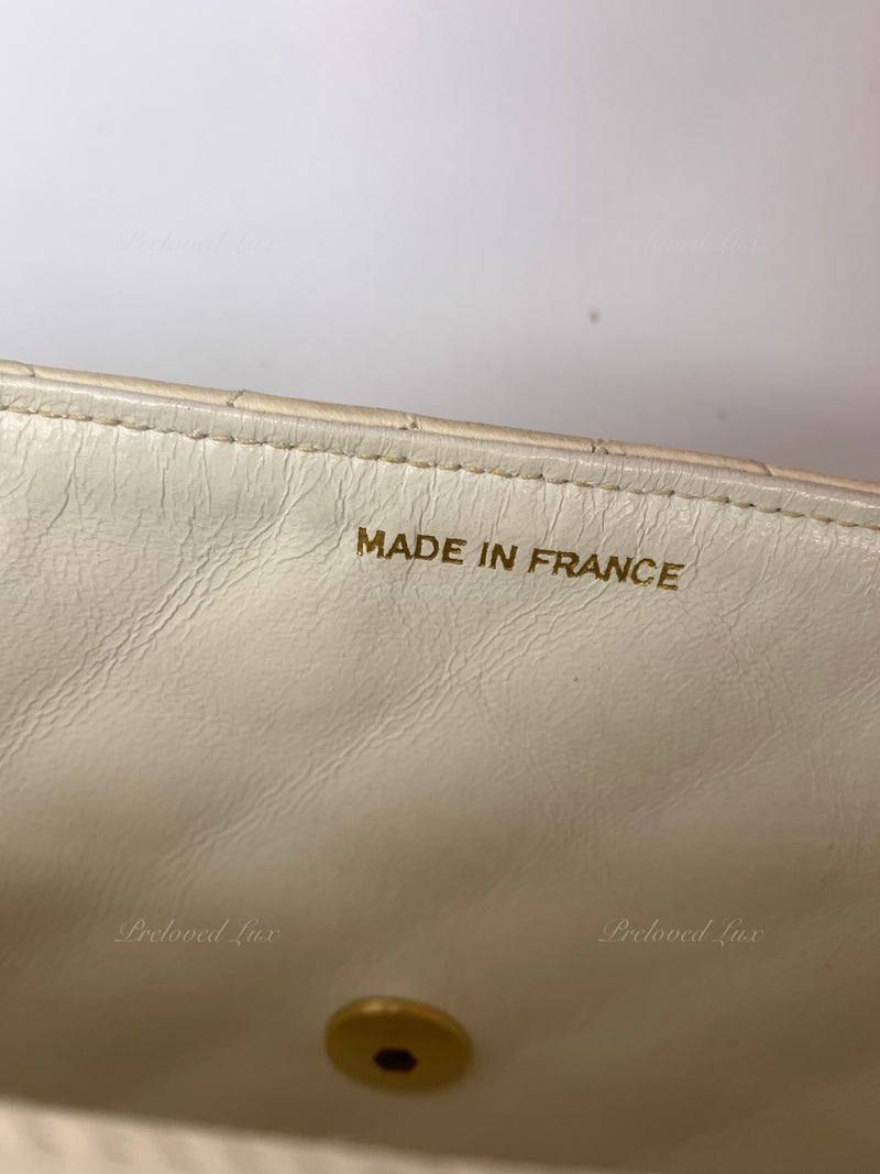 Sold-CHANEL Vintage Lambskin Double Chain Flap Bag Medium Size white/gold