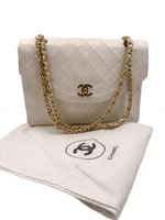 Sold-CHANEL Vintage Lambskin Double Chain Flap Bag Medium Size white/gold