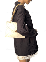 Sold-CHANEL Vintage Lambskin Double Chain Flap Bag Medium Size white/gold