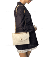 Sold-CHANEL Vintage Lambskin Double Chain Flap Bag Medium Size white/gold