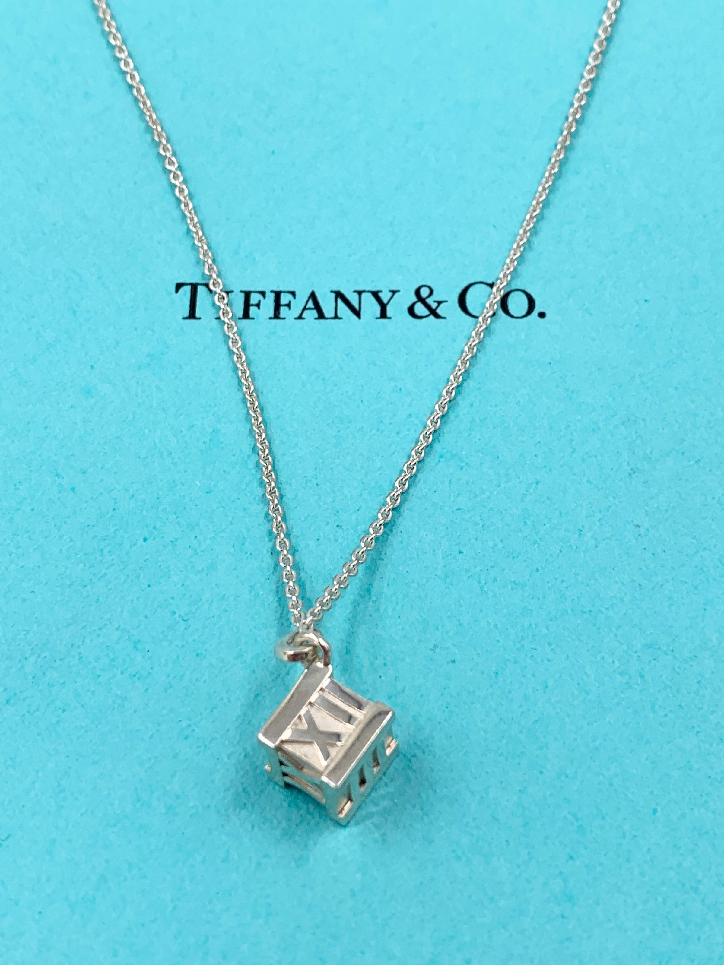 Tiffany & Co. 925 Silver Atlas Cube Padlock Charm 20 Necklace