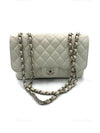 Sold-CHANEL Classic Caviar Single Flap Jumbo Shoulder Bag -White Silver Hardware