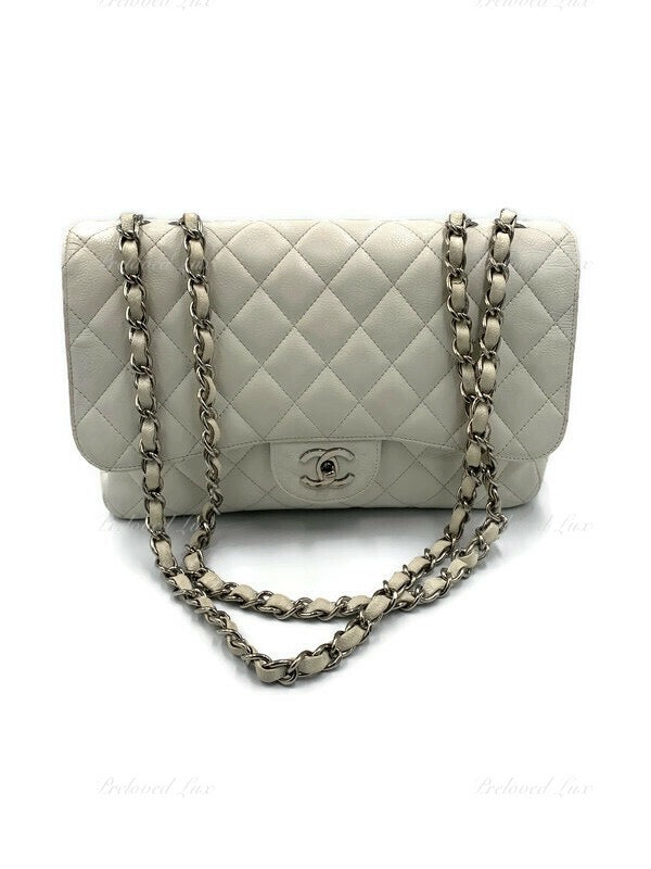 Chanel Classic Single Flap Jumbo Black Lambskin Silver