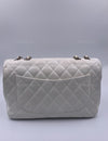 Sold-CHANEL Classic Caviar Single Flap Jumbo Shoulder Bag -White Silver Hardware