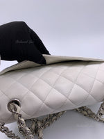 Sold-CHANEL Classic Caviar Single Flap Jumbo Shoulder Bag -White Silver Hardware
