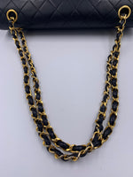 CHANEL Classic Lambskin Vintage Medium Large Double Chain Flap Bag Black / Gold Hardware