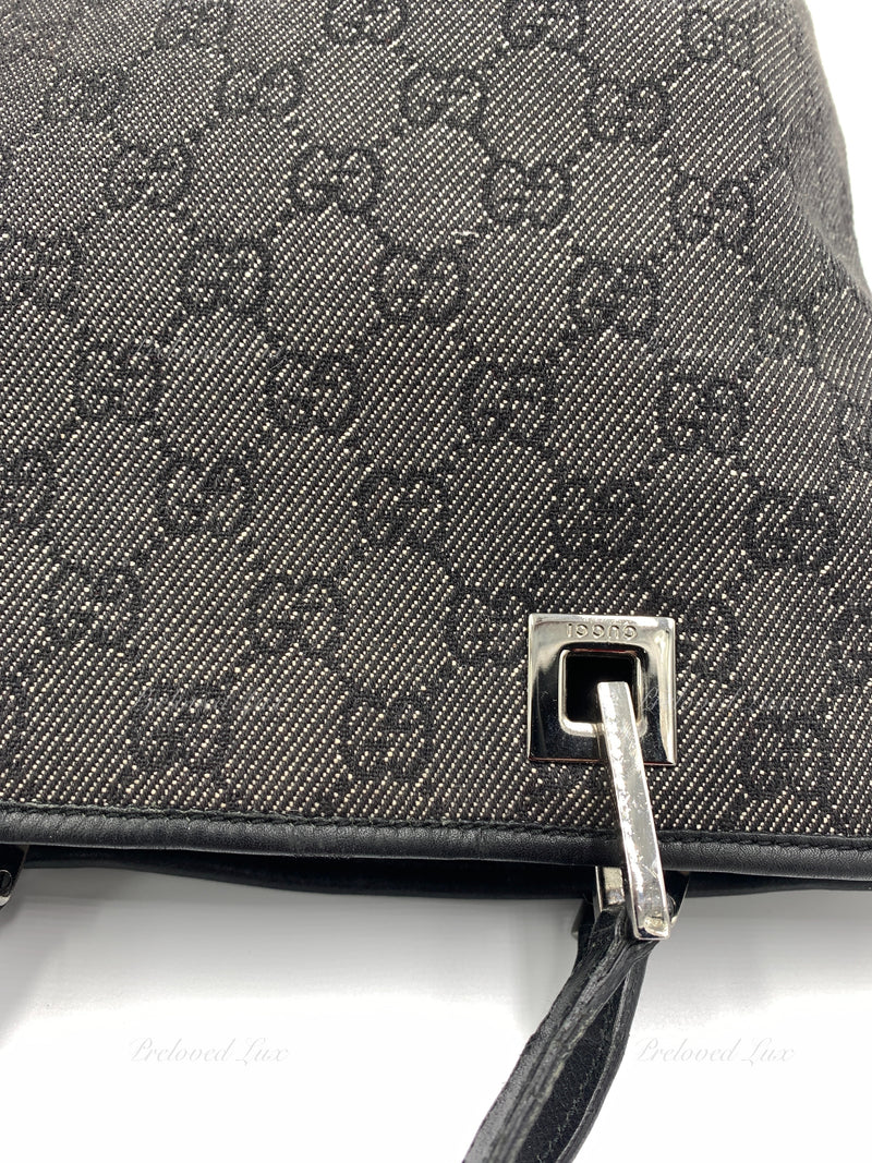 Gucci GG Denim Monogram Canvas Small Bucket Tote Handbag - Boca Pawn