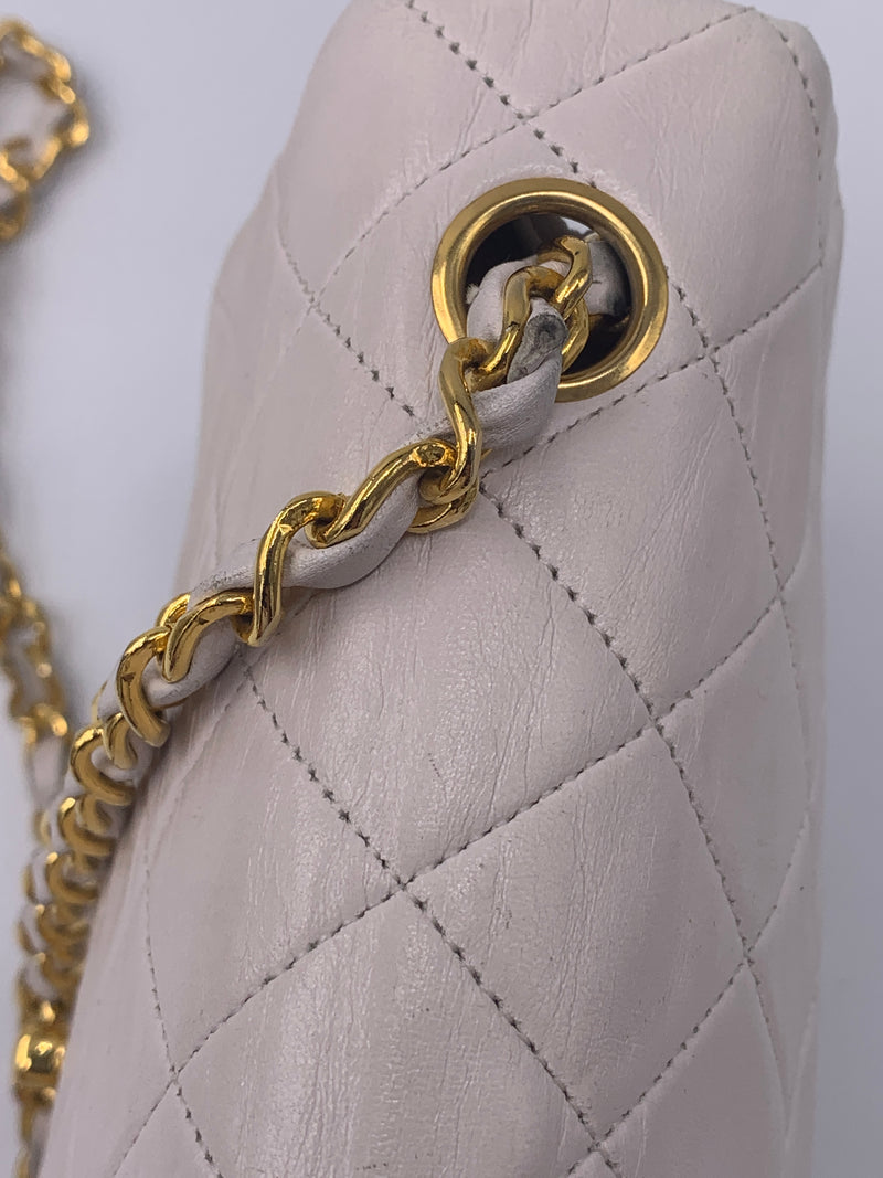Sold-CHANEL Classic Lambskin Chain Mini Square Flap Bag Ivory/gold