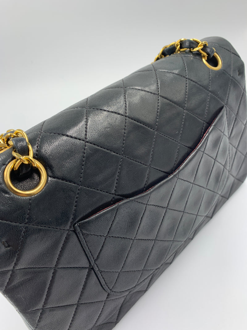 Sold-CHANEL Classic Lambskin Double Chain Double Medium Flap Bag black/gold #K307