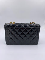 Sold-CHANEL Black Patent Leather Border Tab Diana Flap Crossbody Bag Gold hardware