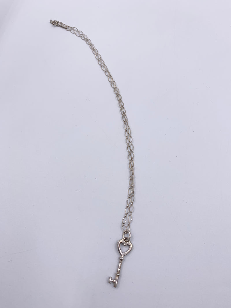 Sold-Tiffany & Co 925 Silver Heart Key Pendant with Necklace