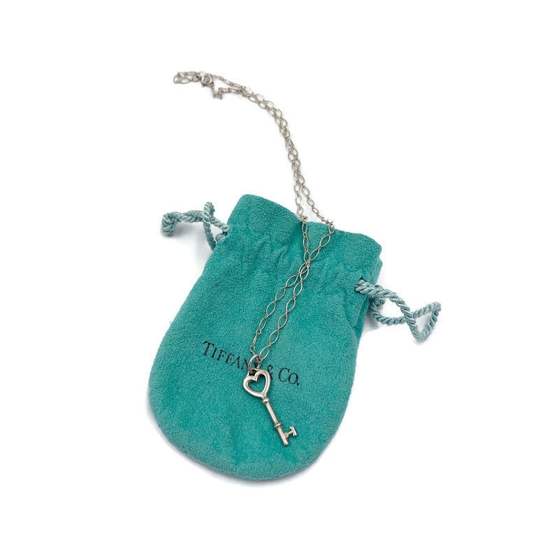 Sold-Tiffany & Co 925 Silver Heart Key Pendant with Necklace
